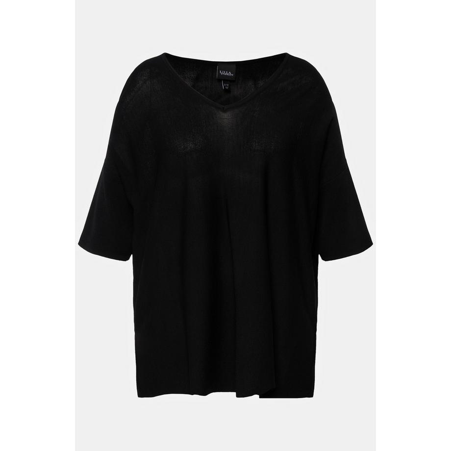 Ulla Popken Oversized V-Ausschnitt Halbarm Pullover  
