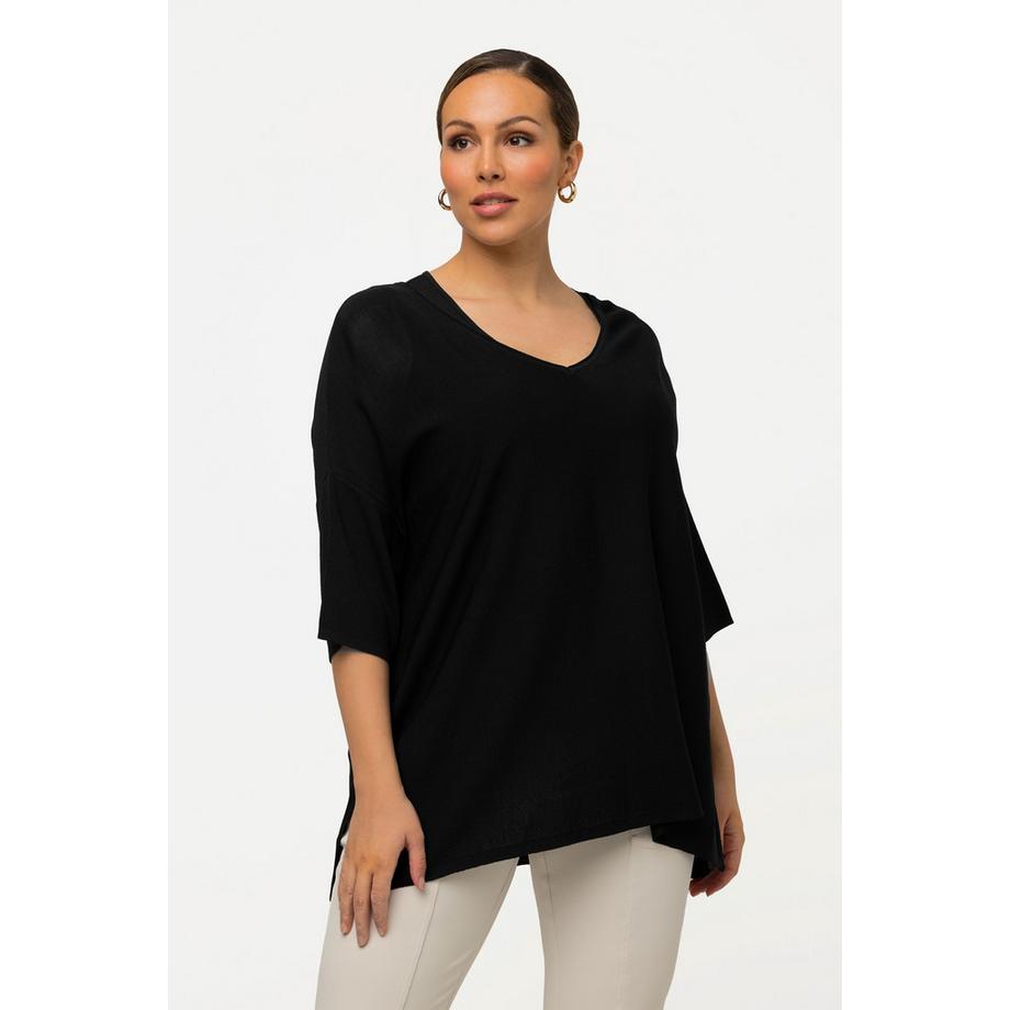 Ulla Popken Oversized V-Ausschnitt Halbarm Pullover  