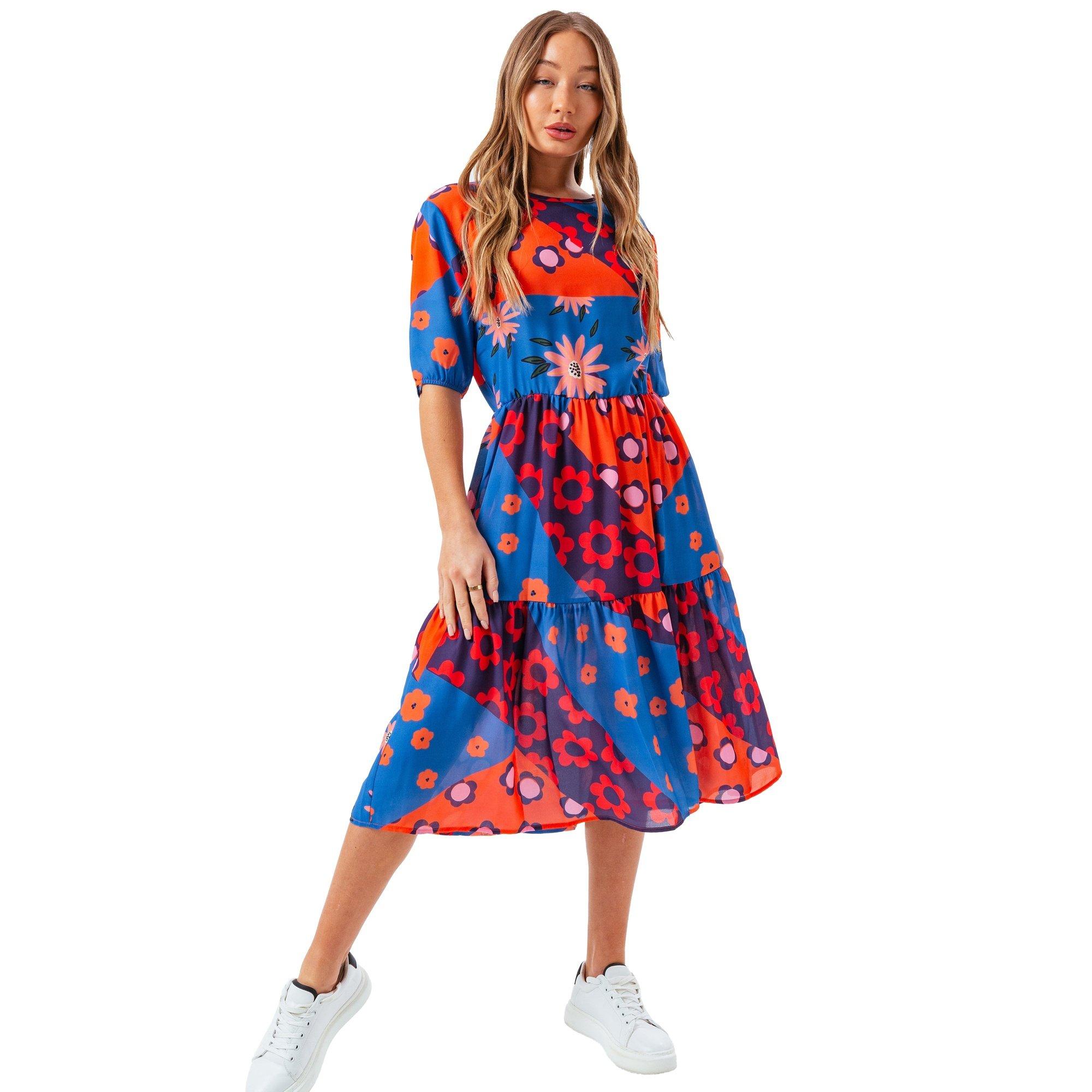 Image of Floral Slice Kleid Damen Blau Bunt 30