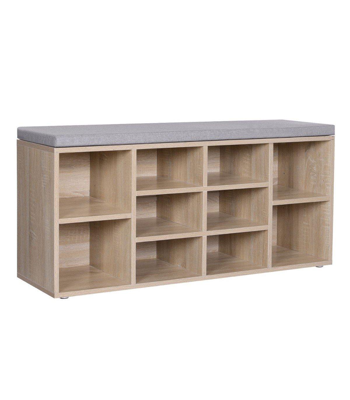 Image of Schuhbank mit 10 Fächern Spanplatte, Eiche Schuhbank mit 10 Fächern Spanplatte, Eiche