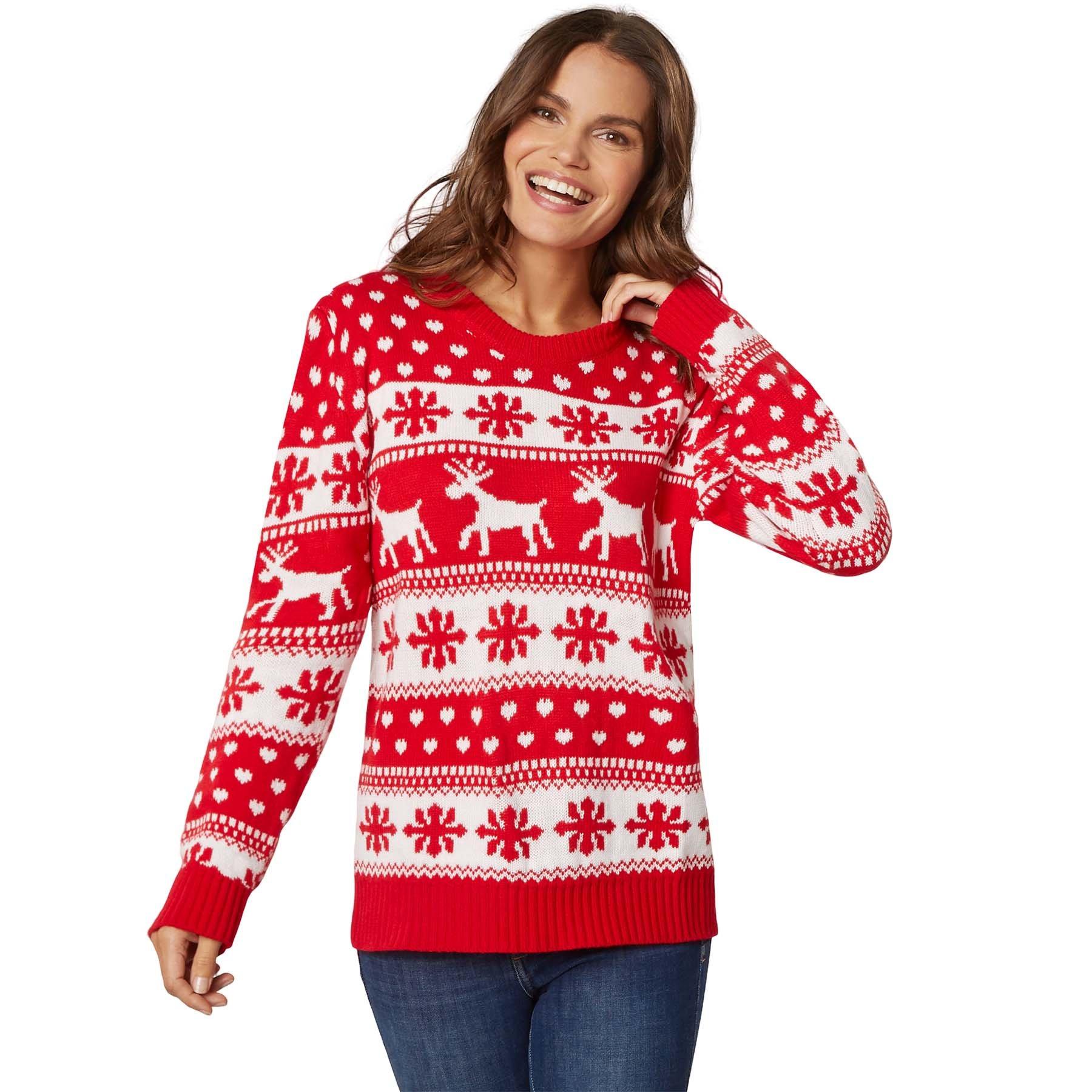 Image of Weihnachtspullover Winterzauber-weiß Für Frauen Damen Rot XL