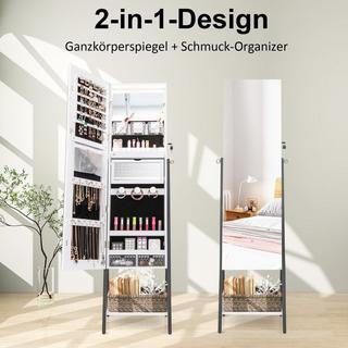B2X Schmuckschrank mit Spiegel & 3-farbigen LED Beleuchtung 41,5 x 37 x 157 cm Weiß  