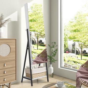 Schmuckschrank mit Spiegel & 3-farbigen LED Beleuchtung 41,5 x 37 x 157 cm Weiß