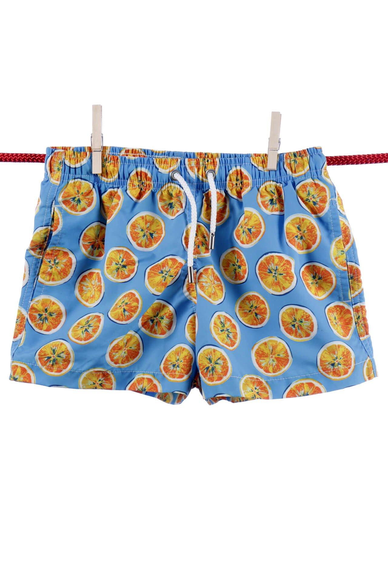 Image of Orangefarbene Badeshorts - Kindermodell Jungen Blau 7-8A