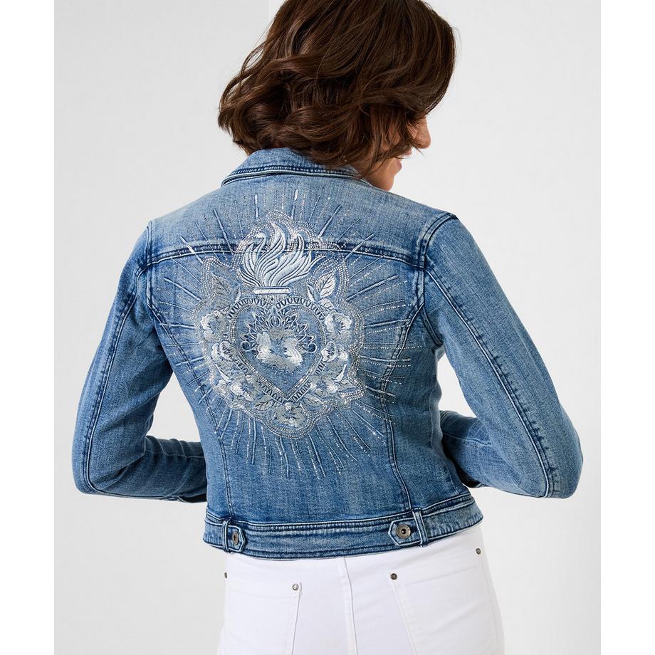 Veste denim extensible brodée