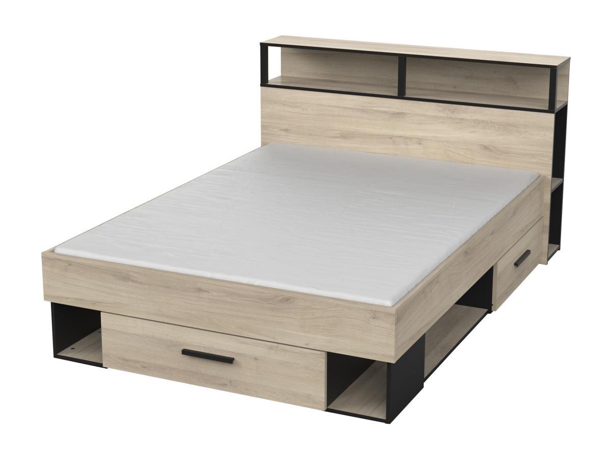 Vente-unique Letto con vani portaoggetti 140 x 190 cm Naturale e Nero - NOALIA  