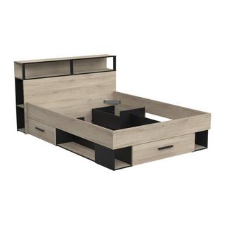 Vente-unique Letto con vani portaoggetti 140 x 190 cm Naturale e Nero - NOALIA  