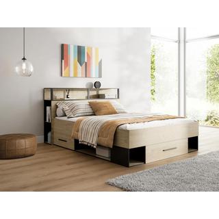 Vente-unique Letto con vani portaoggetti 140 x 190 cm Naturale e Nero - NOALIA  