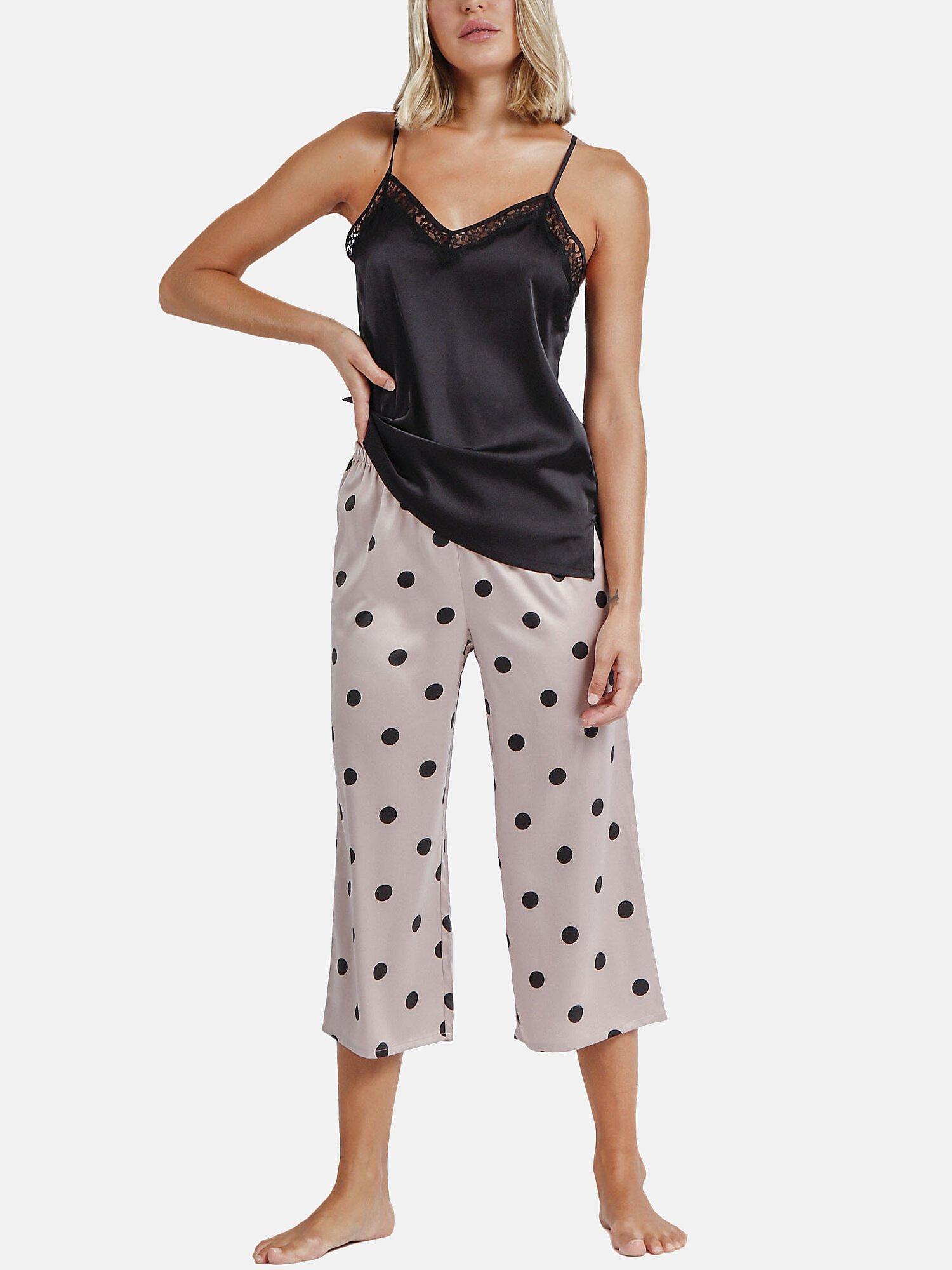 Image of Pyjama Hausanzug Palazzo Hose Caraco Elegant Dots Unisex Schwarz M