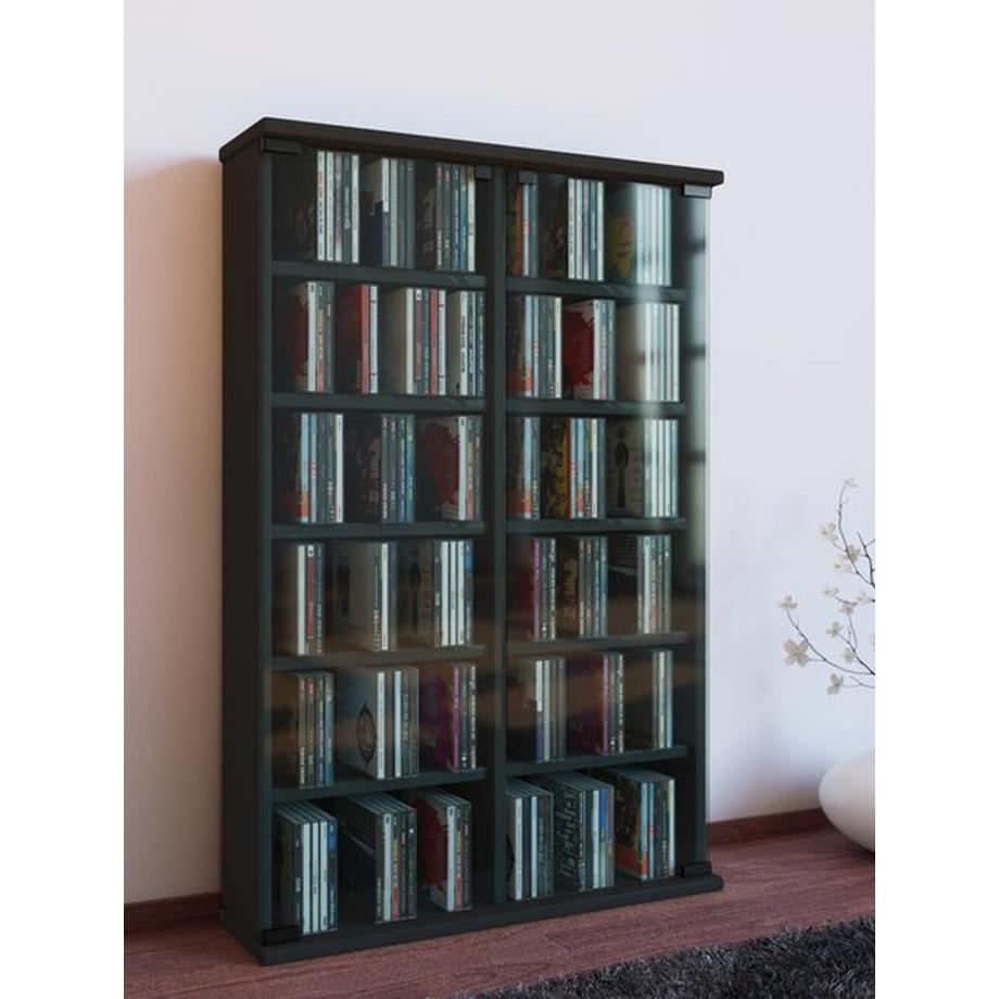 VCM CD Regal Holz | CD Schrank mit ESG-Sicherheitsglastüren für 300 CDs oder 130 DVDs oder 72-Videos| Maße: H. 92 x B. 60 x T. 18 cm | Elegantes DVD Regal  