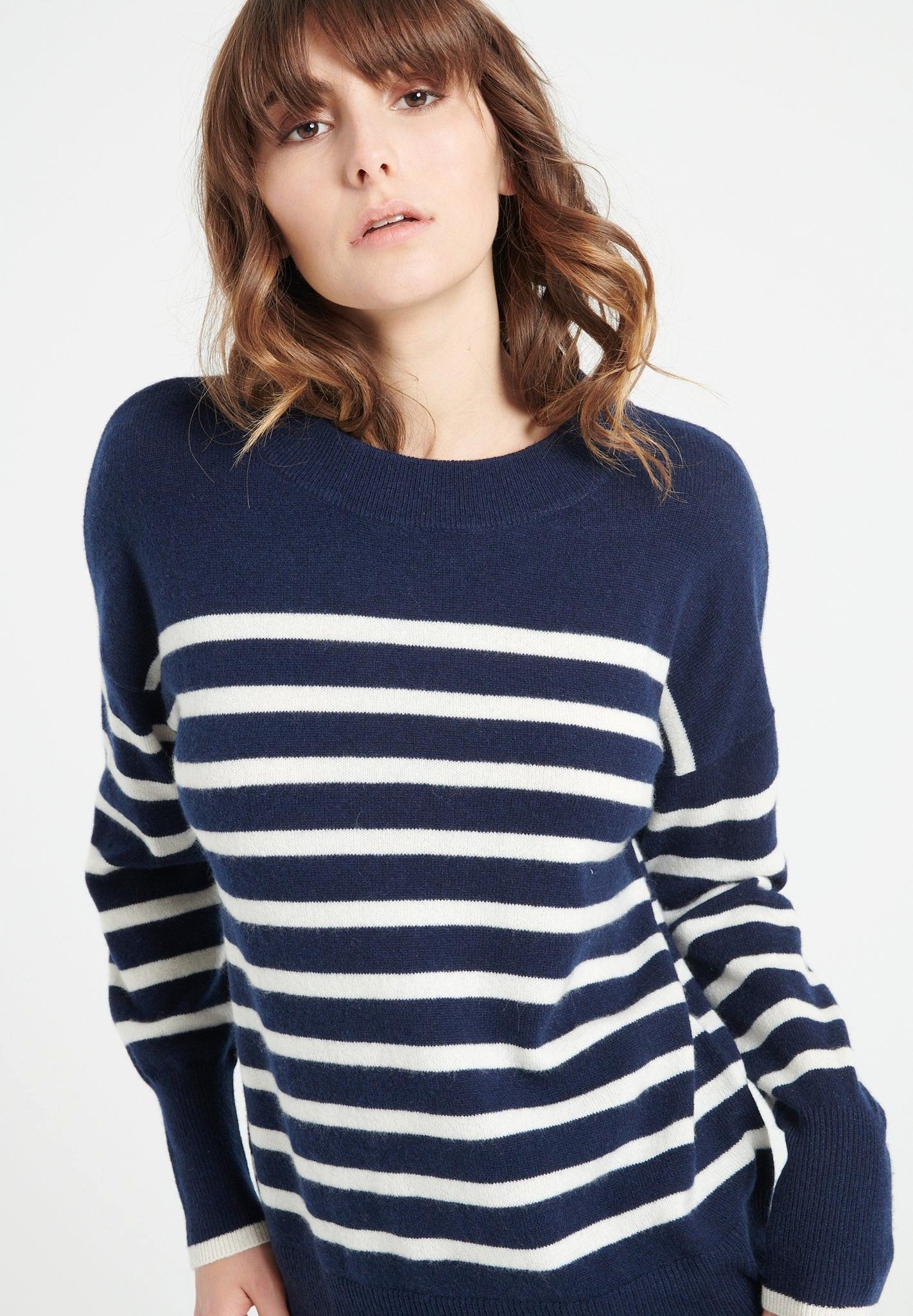 Studio Cashmere8  LILLY 24 Maglia a righe con collo rotondo - 100% cashmere 