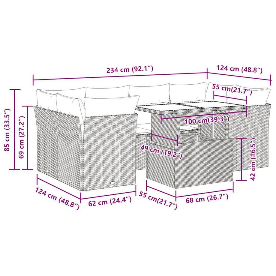 VidaXL Ensemble de canapés de jardin rotin synthétique  