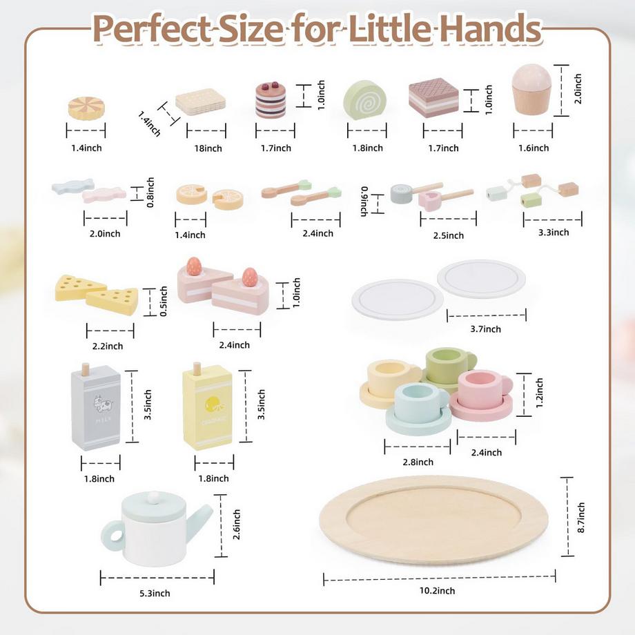Activity-board  Teeservice für Kinder aus Holz mit Dessert, Teeparty-Set Holzspielzeug, Kinderküchenzubehör Holz 