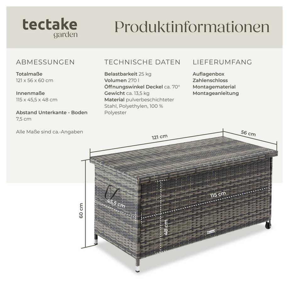 Tectake Box contenitore  Kiruna 270 l, con intreccio in rattan  