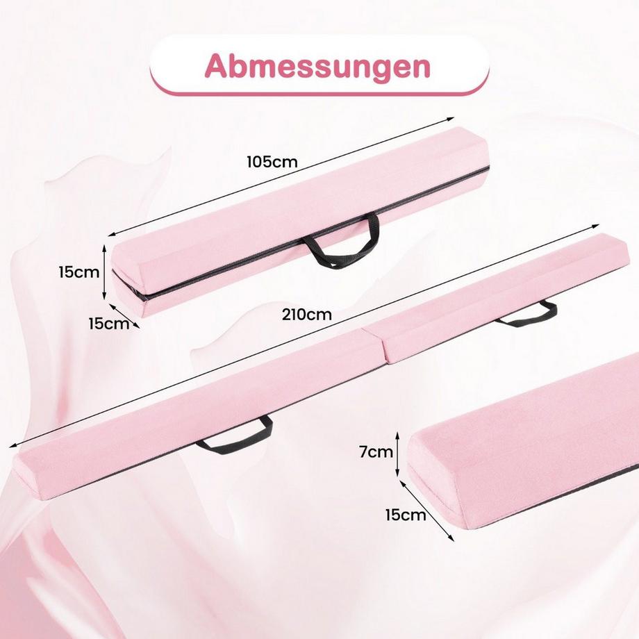 Northix  210 cm Schwebebalken Gymnastikbalken klappbar Turnbalken rutschfest Balance Beam bis 73 kg Rosa 