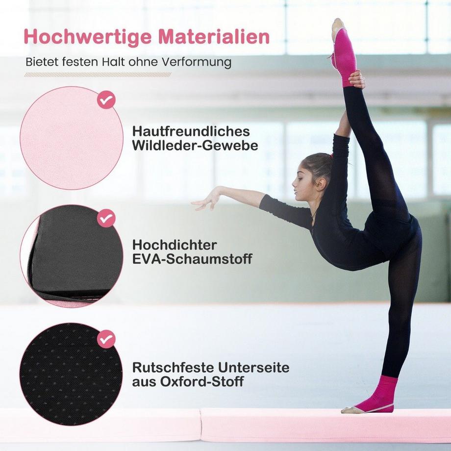 Northix  210 cm Schwebebalken Gymnastikbalken klappbar Turnbalken rutschfest Balance Beam bis 73 kg Rosa 