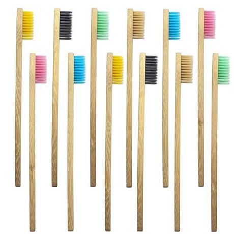 B2X  10x Zahnbürste, Bambus - Gemischte Farben 