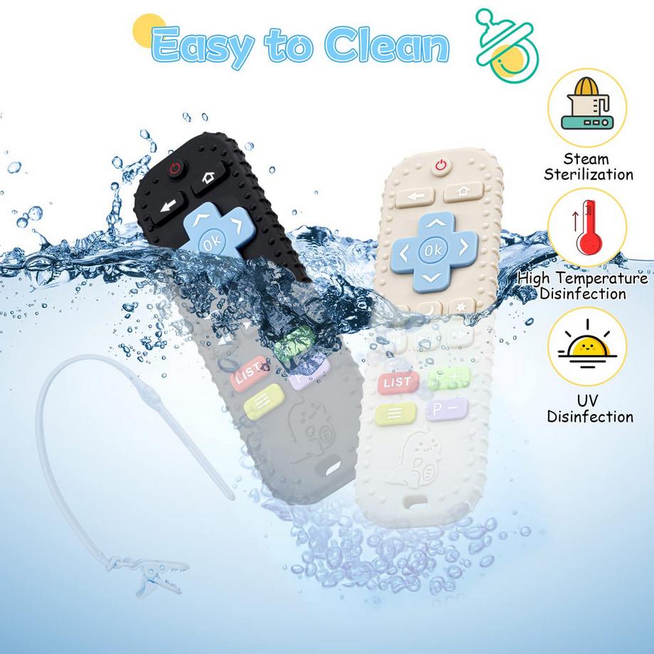 Activity-board  Baby Beißspielzeug, 3 Stück Baby-Fernbedienung Beißring, Silikon Beißhilfe Baby BPA-frei mit Baby 