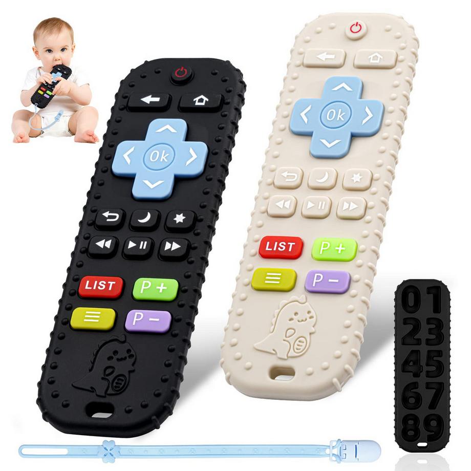Baby Beißspielzeug, 3 Stück Baby-Fernbedienung Beißring, Silikon Beißhilfe Baby BPA-frei mit Baby