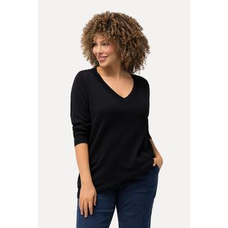 Ulla Popken  Pull col en V et manches longues, maille fine et confortable 