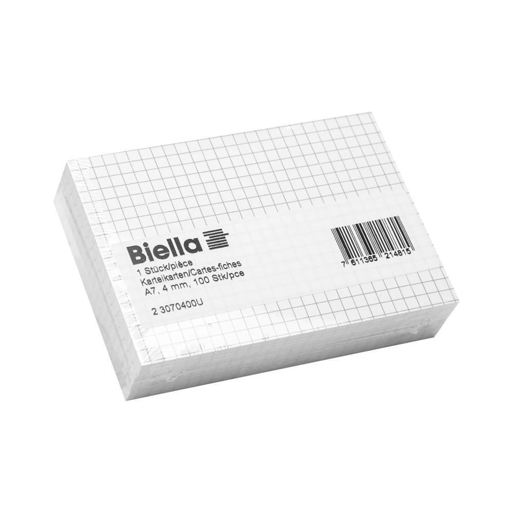 Biella Cartes-fiches A7 quadrillées 4 mm - Blanc  