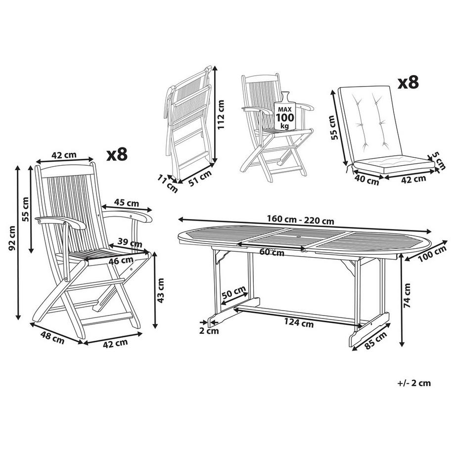 Beliani Set da pranzo per giardino con sedie en Legno d'acacia Classico MAUI PREMIUM  