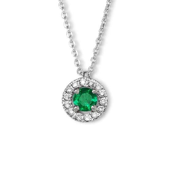 Image of Collier Anker Weissgold 750 Smaragd 0.22ct. Diamant 0.096ct. 45cm Damen Silber 45cm