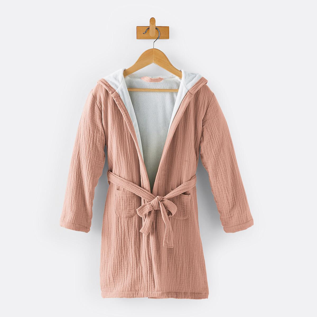 Image of Kapuzen-bademantel Kumla Aus Baumwoll-musselin Unisex Rosa 102