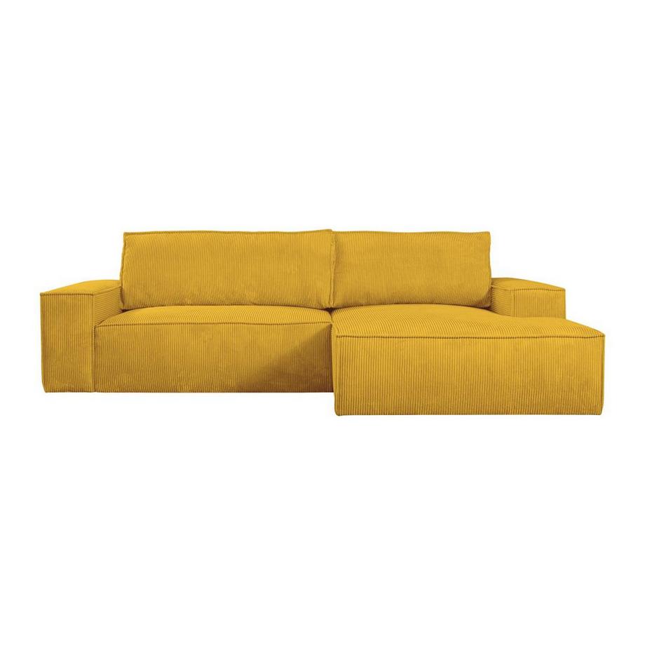 Vente-unique Canapé d'angle droit convertible en velours côtelé jaune AMELIA  