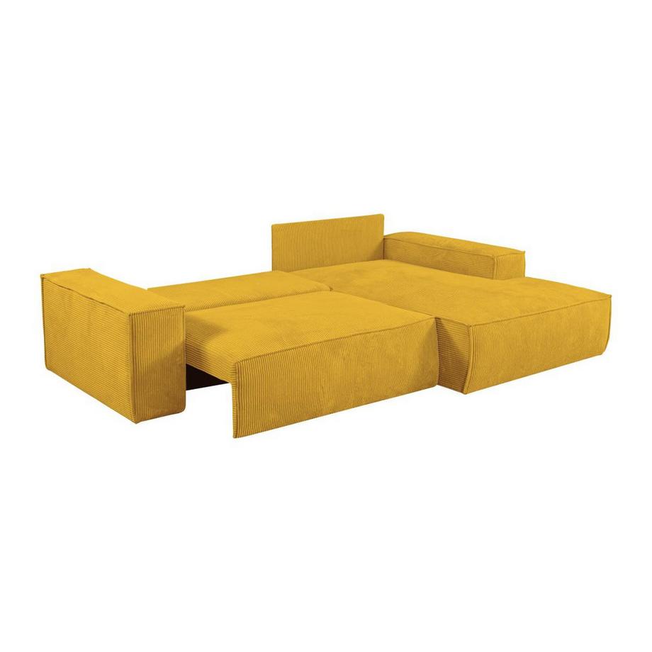 Vente-unique Canapé d'angle droit convertible en velours côtelé jaune AMELIA  