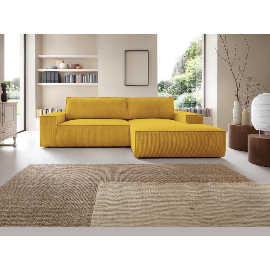 Vente-unique Canapé d'angle droit convertible en velours côtelé jaune AMELIA  