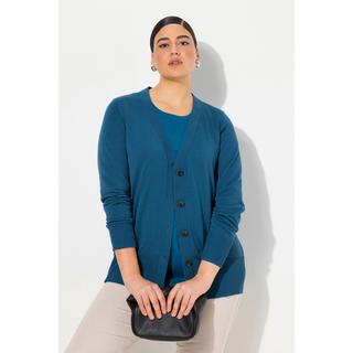 Ulla Popken  Cardigan fine maille, encolure en V et patte de boutonnage 