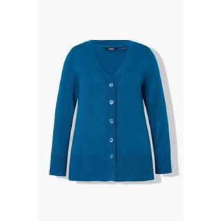 Ulla Popken  Cardigan fine maille, encolure en V et patte de boutonnage 