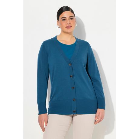 Ulla Popken  Cardigan fine maille, encolure en V et patte de boutonnage 