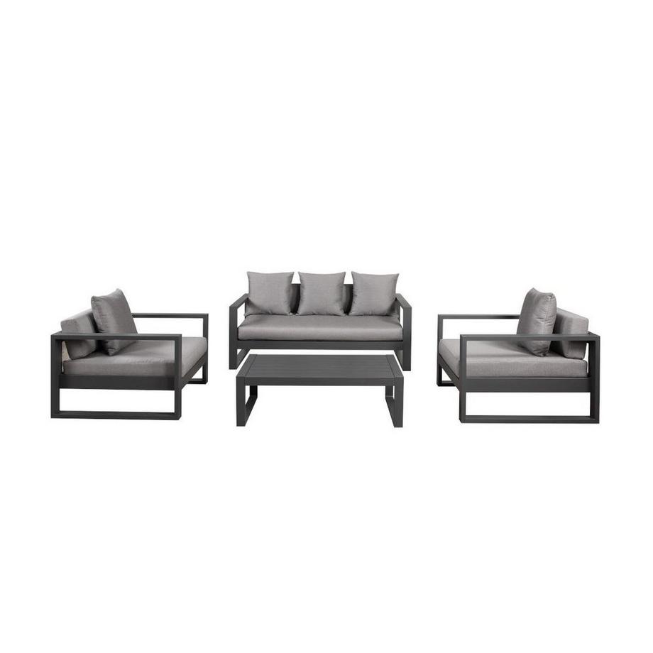 Vente-unique Garten Sitzgruppe Aluminium: 3-Sitzer-Sofa, 2 Sessel + Beistelltisch - Anthrazit - MOLOKAI von MYLIA  