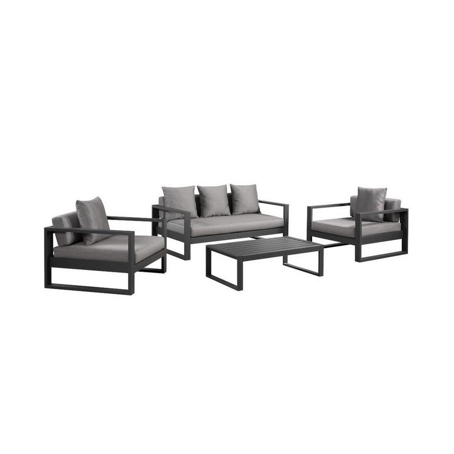 Garten Sitzgruppe Aluminium: 3-Sitzer-Sofa, 2 Sessel + Beistelltisch - Anthrazit - MOLOKAI von MYLIA
