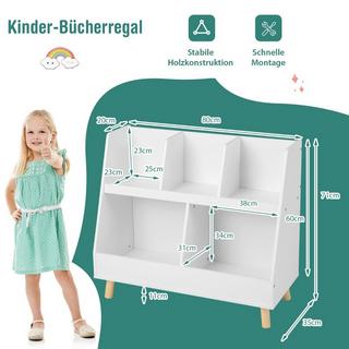 Northix Kinderregal mit 5 offenen Fächern Bücherregal Kinder Kinderzimmerregal mit Massivholzbeinen Weiß  
