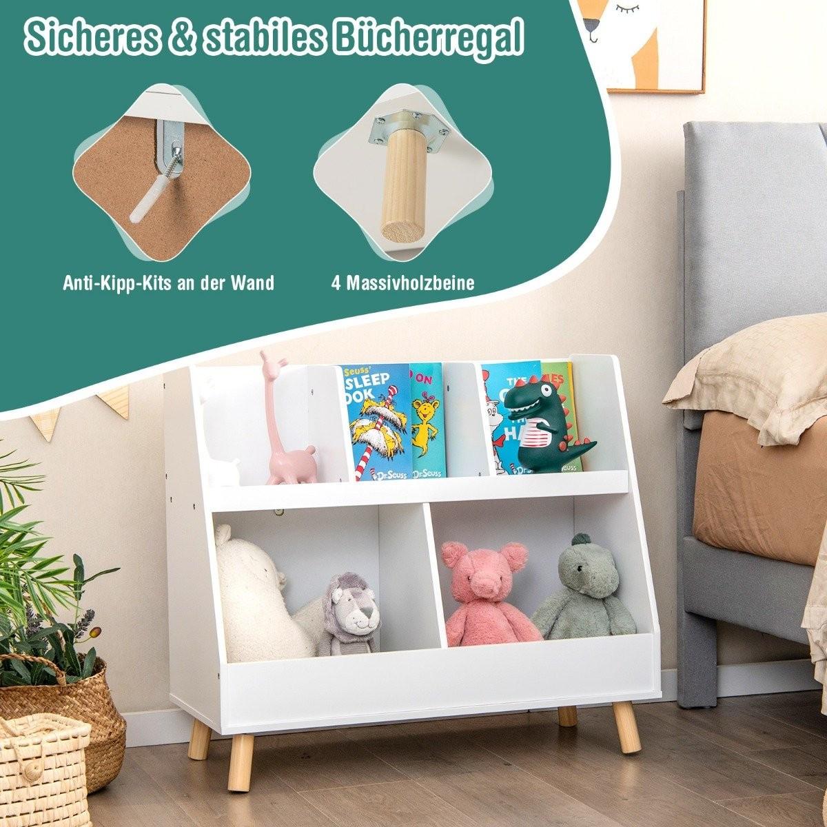 Northix Kinderregal mit 5 offenen Fächern Bücherregal Kinder Kinderzimmerregal mit Massivholzbeinen Weiß  