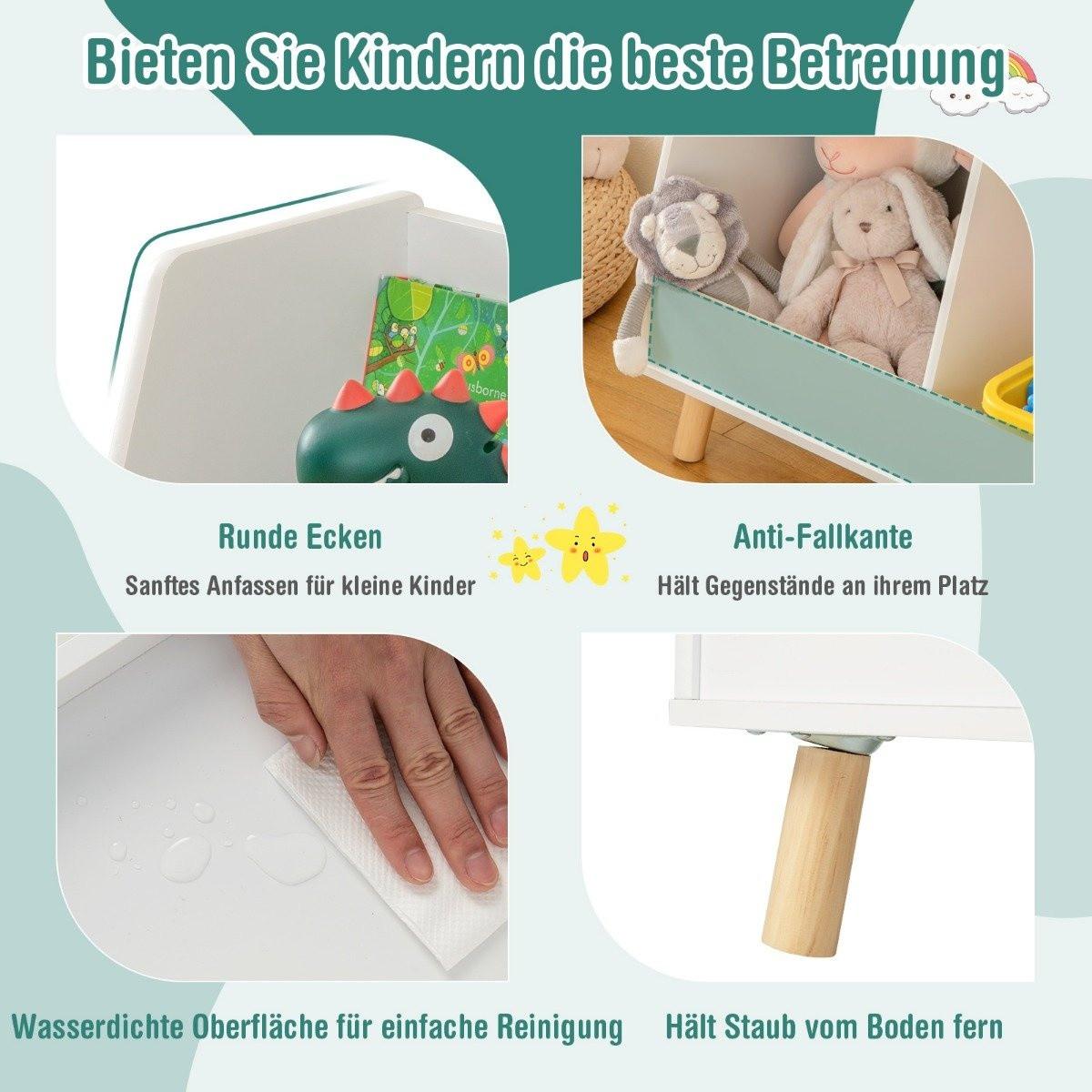 Northix Kinderregal mit 5 offenen Fächern Bücherregal Kinder Kinderzimmerregal mit Massivholzbeinen Weiß  