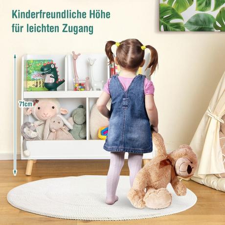 Northix Kinderregal mit 5 offenen Fächern Bücherregal Kinder Kinderzimmerregal mit Massivholzbeinen Weiß  
