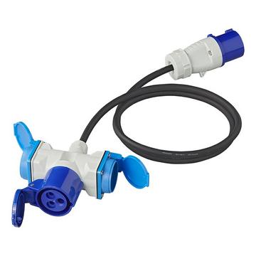 Adapterkabel 150cm 3x1,5mm² von CEE-Stecker auf 2xSchuko + 1xCEE-Steckdose