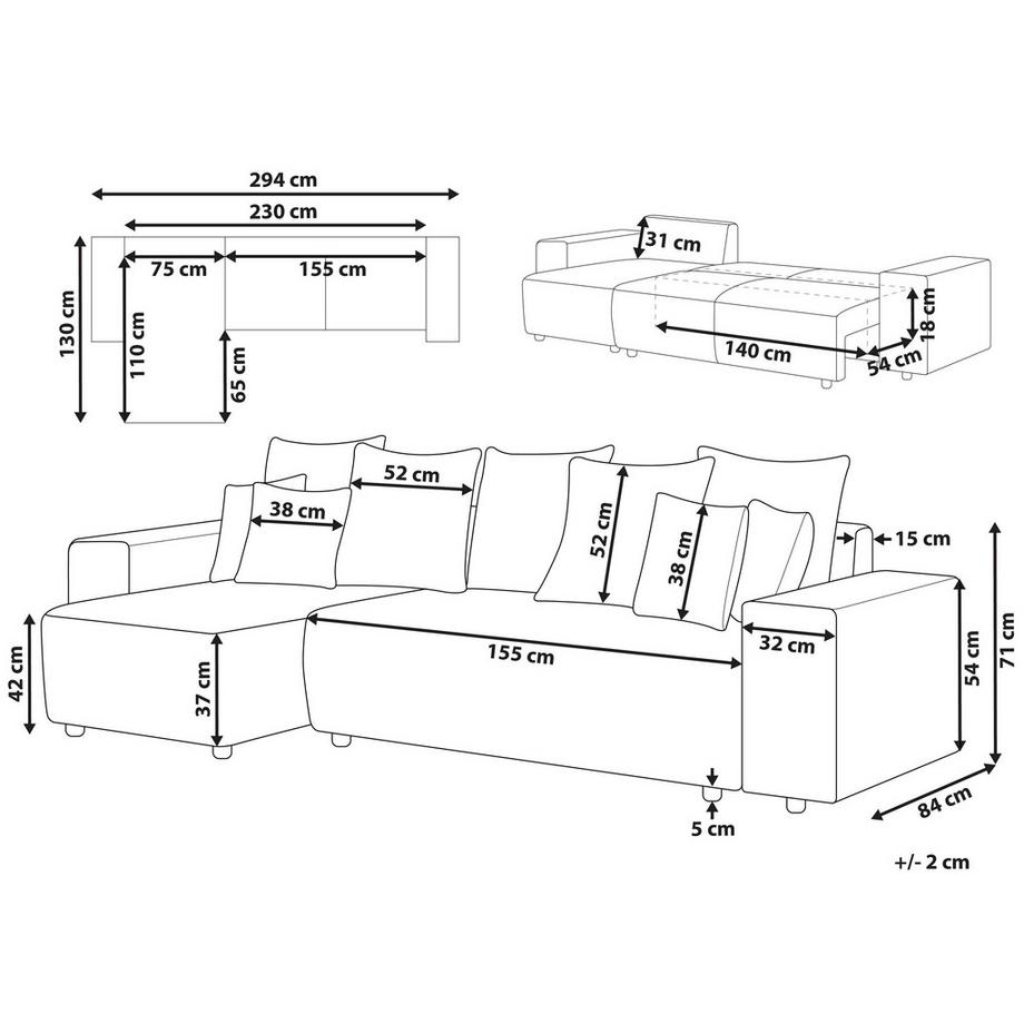 Beliani Ecksofa aus Stoff  LUSPA  