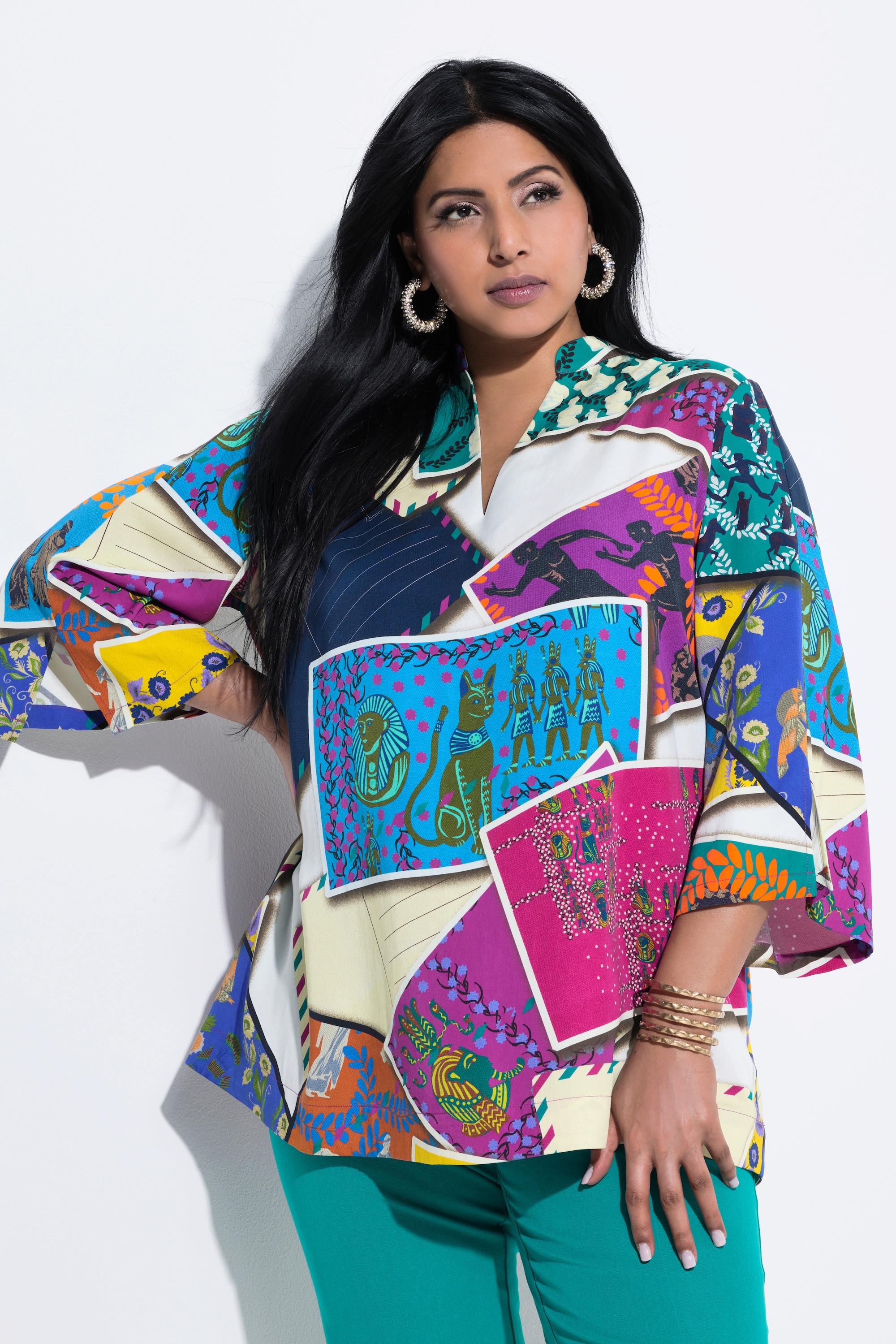 Ulla Popken Tunique Lyocell Coupe Évasée Col Montant Manches 3/4  