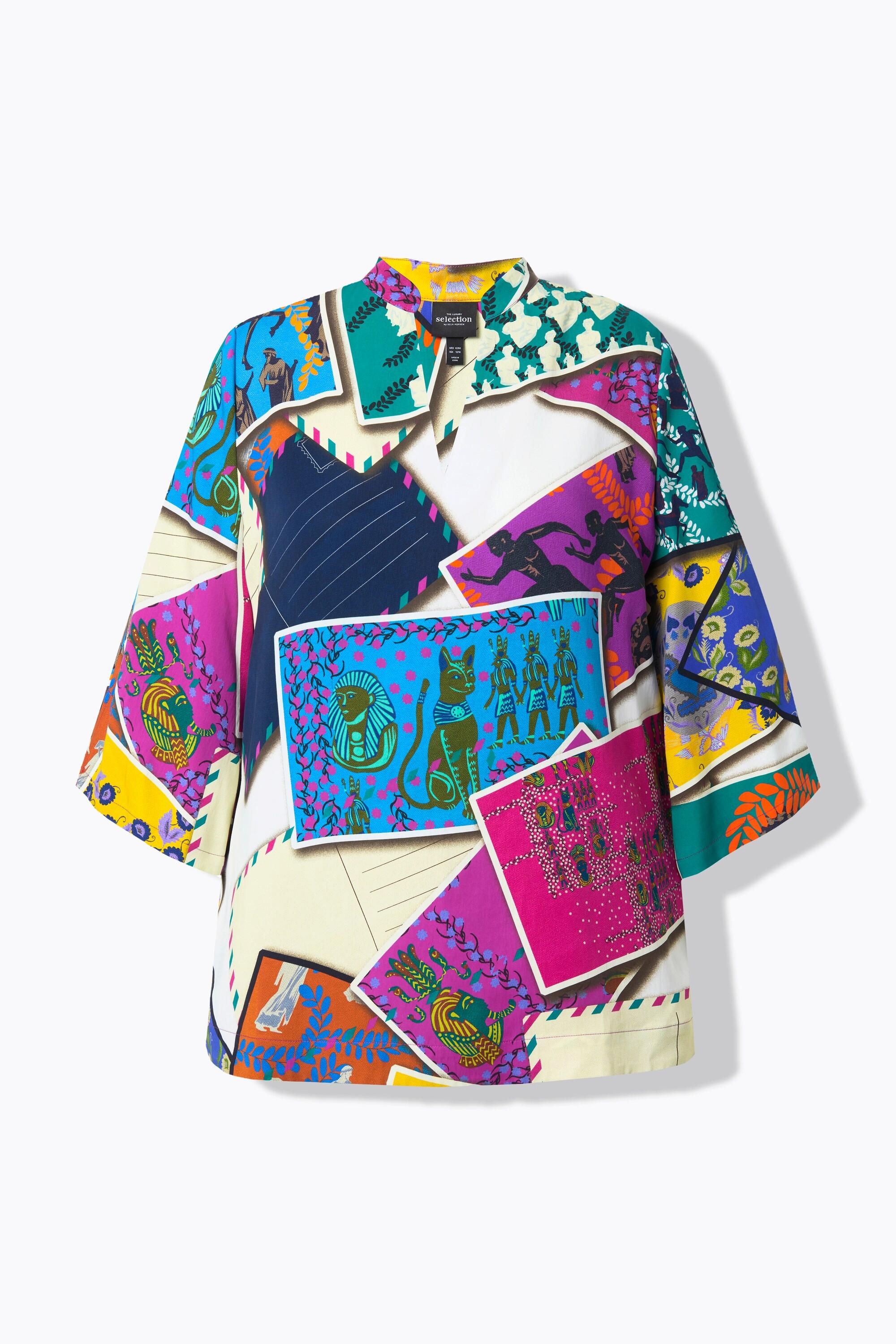 Ulla Popken Tunique Lyocell Coupe Évasée Col Montant Manches 3/4  