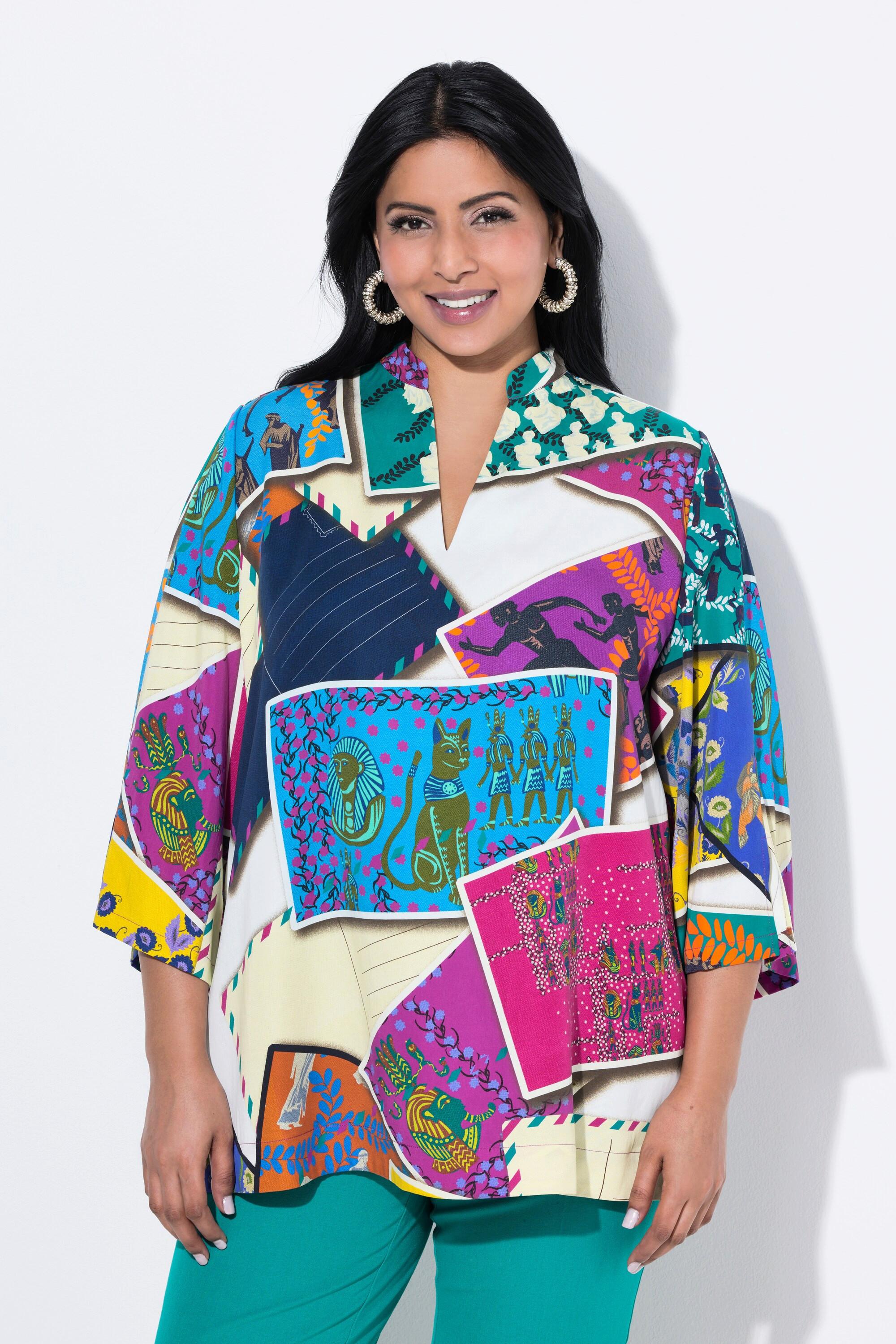 Ulla Popken Tunique Lyocell Coupe Évasée Col Montant Manches 3/4  