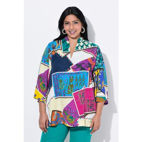 Ulla Popken Tunique Lyocell Coupe Évasée Col Montant Manches 3/4  