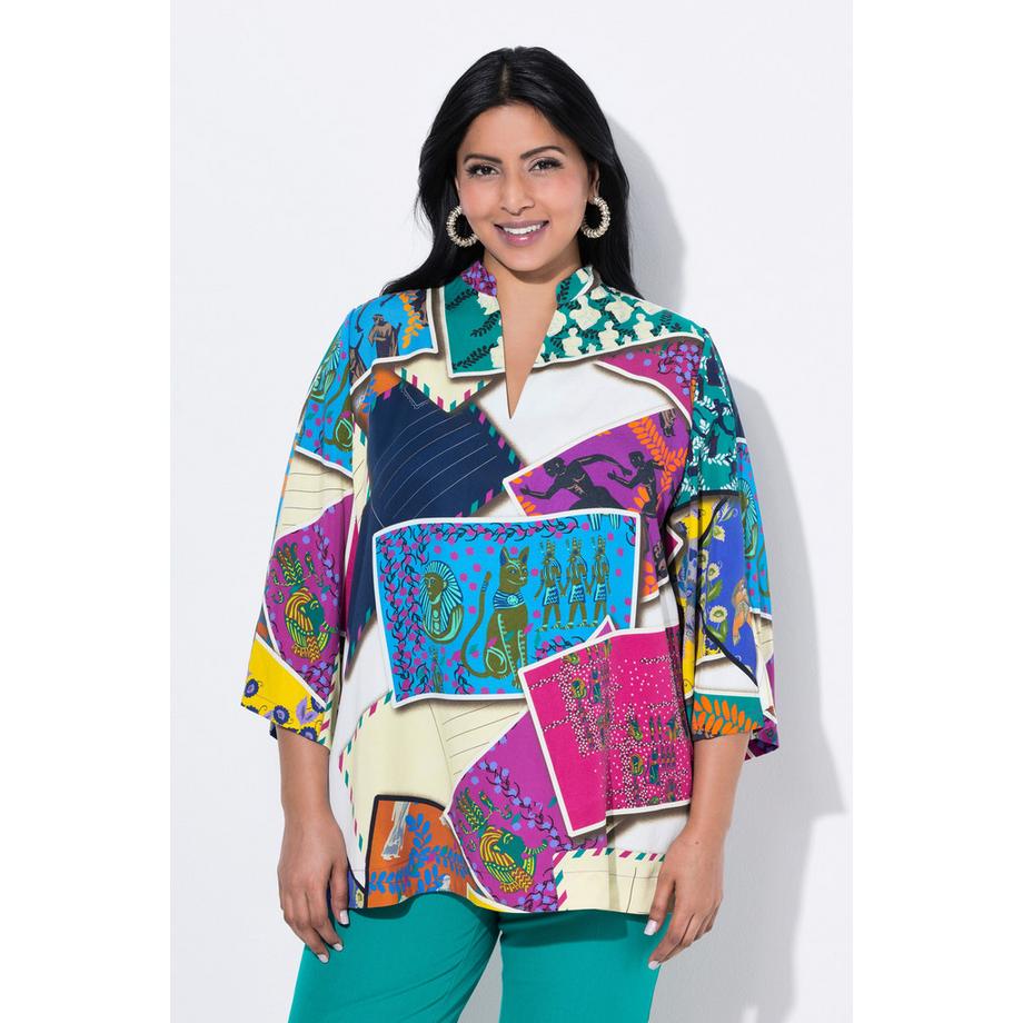 Ulla Popken Lyocell Tunika A-Linie Stehkragen 3/4 Arm  