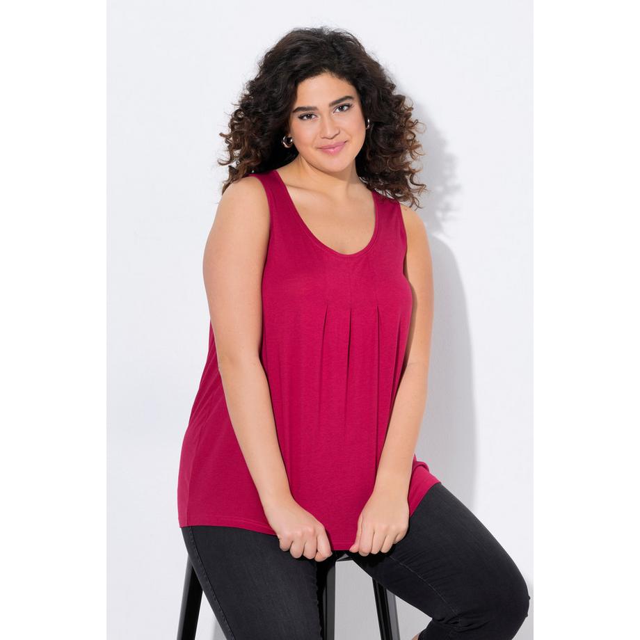 Ulla Popken Top Senza Maniche Girocollo Linea ad A con Pieghe Decorative  