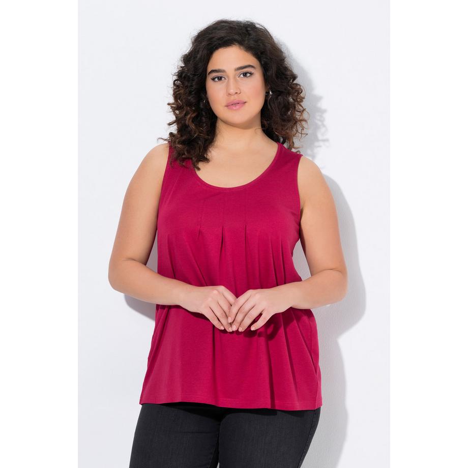 Ulla Popken Top Senza Maniche Girocollo Linea ad A con Pieghe Decorative  