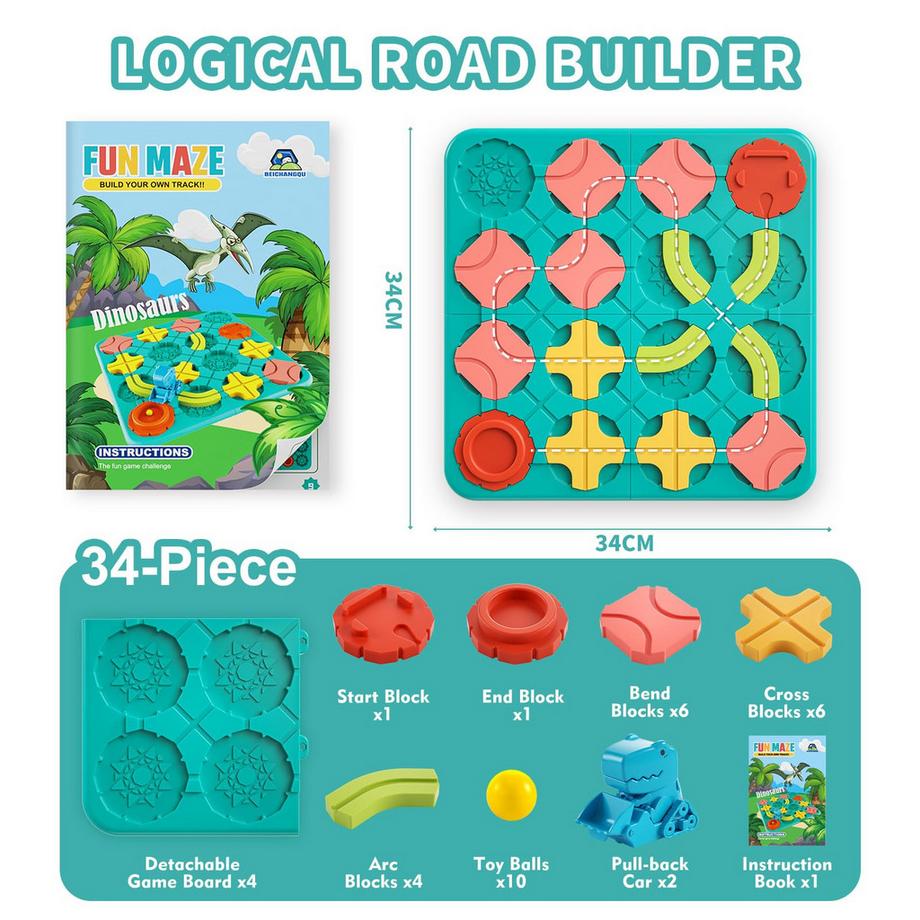 Activity-board  Logisches Labyrinth Brettspiele, logisches Puzzle Road Builder Kinderspiel mit LKW Spielzeug, Familienspie 